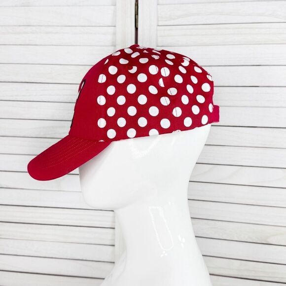 Disney Minnie Mouse Polkadot Baseball Cap Hat Red White Bow Adjustable - Picture 3 of 12